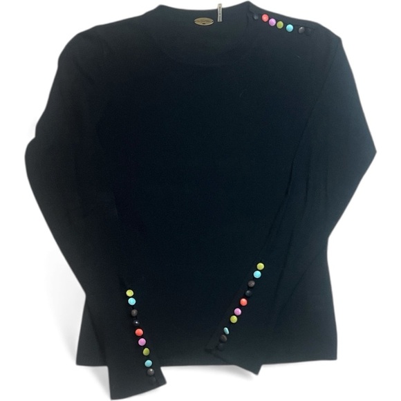 One Girl Who Sweaters - Tencel Wool Blend Sweater with Colorful Button Accents sz M